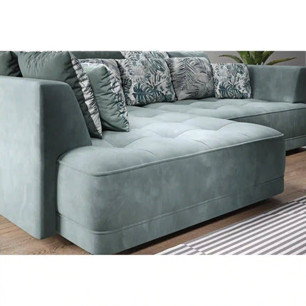 Coltar TIGA, sezlong stanga, stofa catifelata verde inchis - Terra 39, cu reglaj electric, 286x207x77 cm