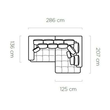 Coltar TIGA, sezlong stanga, stofa catifelata verde inchis - Terra 39, cu reglaj electric, 286x207x77 cm