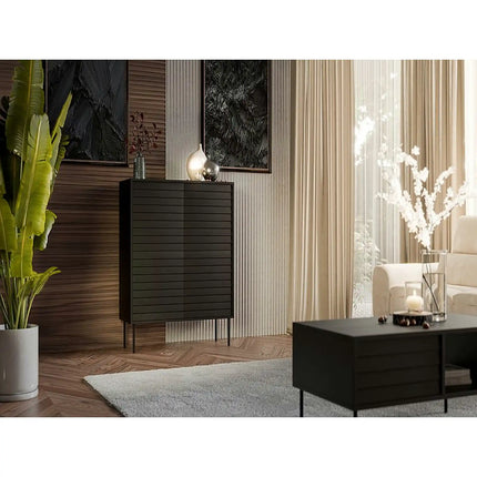 Comoda CORTINA, negru, PAL laminat, 102x40x118 cm