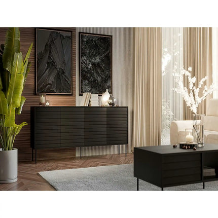 Comoda CORTINA, negru, PAL laminat, 200x40x81 cm