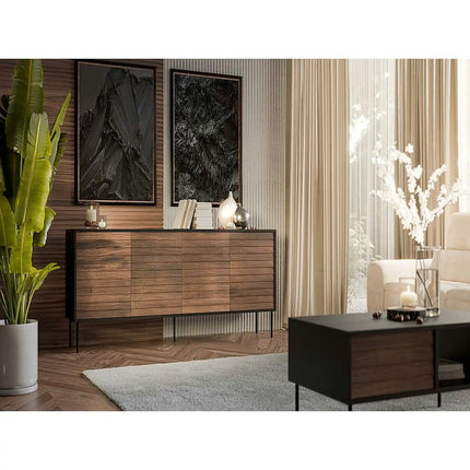 Comoda CORTINA, nuc/negru, PAL laminat, 200x40x81 cm