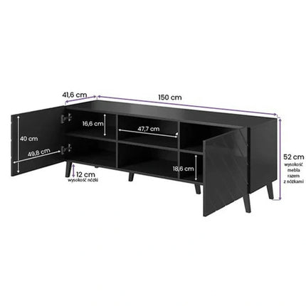 Comoda TV ABETO, negru, PAL laminat, 150x42x52 cm