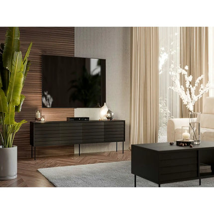 Comoda TV CORTINA, negru, PAL laminat, 200x40x55 cm