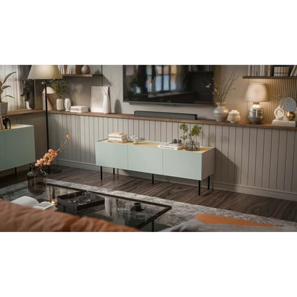 Comoda TV FELLINI, verde olive/stejar, 150x40x52 cm