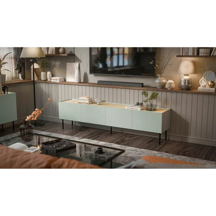 Comoda TV FELLINI, verde olive/stejar, 202x40x52 cm