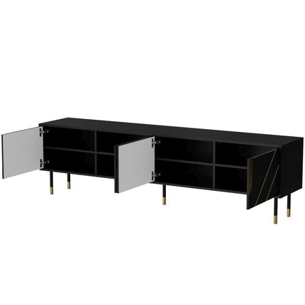 Comoda TV MOUNTAIN, negru/auriu, PAL laminat, 204x40x55 cm