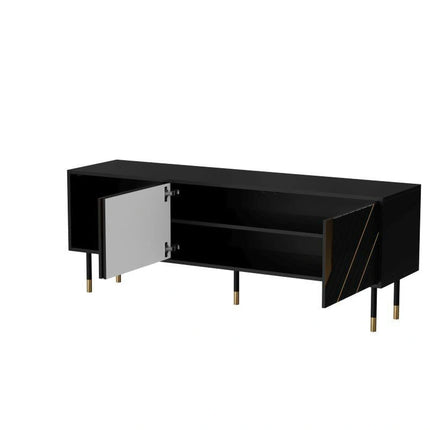 Comoda TV MOUNTAIN, PAL laminat, negru/auriu, 154x40x55 cm