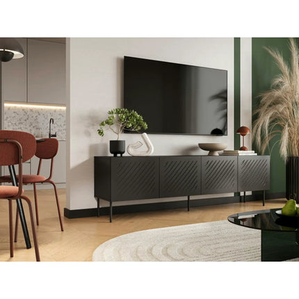 Comoda TV SIENA, negru, PAL laminat/metal, 201x40x60 cm