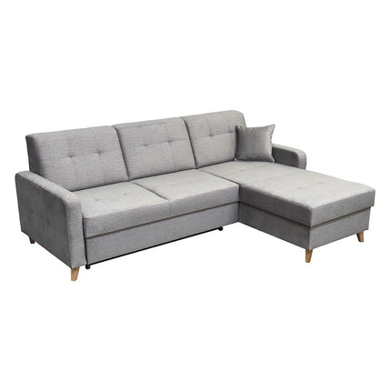 Coltar extensibil LARS, universal, stofa catifelata gri - Voss 07, cu lada depozitare, 223x161x83 cm
