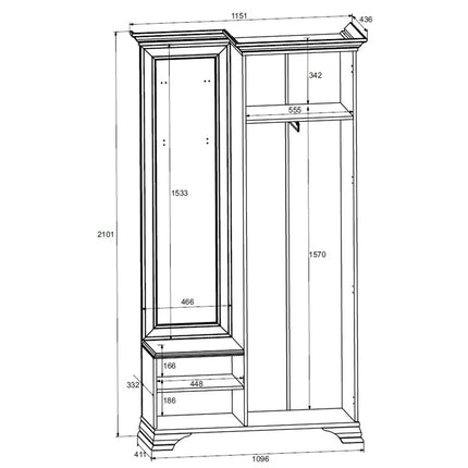 Cuier IDENTO, alb, PAL, cu oglinda pe partea stanga, 115x41x210 cm