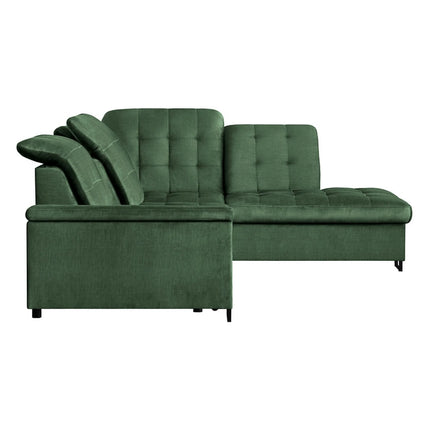 Coltar extensibil ARAGON, sezlong dreapta, stofa catifelata verde - Voss 77, cu lada depozitare, 270x230x150 cm