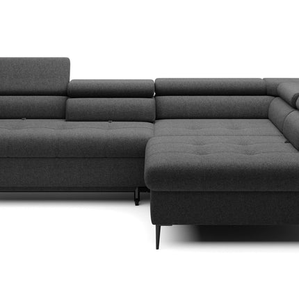 Coltar extensibil TEMPO NEW, personalizabil, cu lada depozitare si tetiere reglabile, 289x218x94 cm