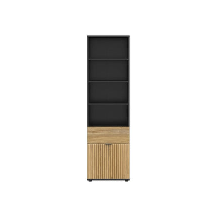 Biblioteca LUEN, stejar/negru, PAL laminat, 57x40x196 cm