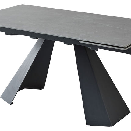 Masa extensibila MITCH, gri cu efect de marmura/negru, ceramica/metal, 160-240x90x76 cm