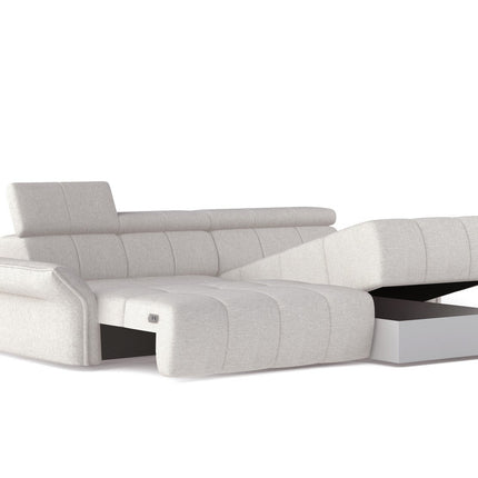 Coltar ENZO S, personalizabil, cu lada depozitare si reglaj electric, 282x177x107 cm