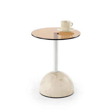 Masuta cafea ARIANA, chihlimbar/bej cu efect de marmura, sticla/otel, 40x51 cm