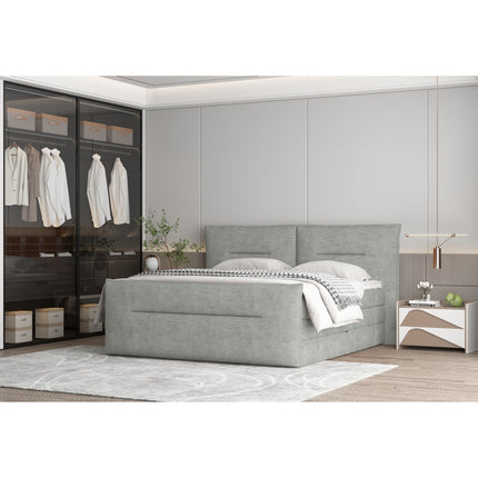 Pat boxspring ELMA 140, personalizabil, cu spatiu depozitare, saltele si topper 5 cm