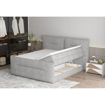 Pat boxspring ELMA 140, personalizabil, cu spatiu depozitare, saltele si topper 5 cm