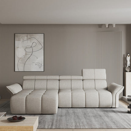 Coltar ENZO S, personalizabil, cu lada depozitare si reglaj electric, 282x177x107 cm