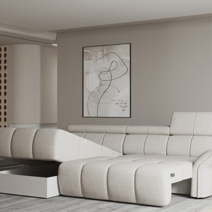 Coltar ENZO S, personalizabil, cu lada depozitare si reglaj electric, 282x177x107 cm