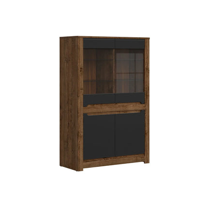 Vitrina RUSO, stejar/negru, PAL/sticla securizata, 104x46x159 cm