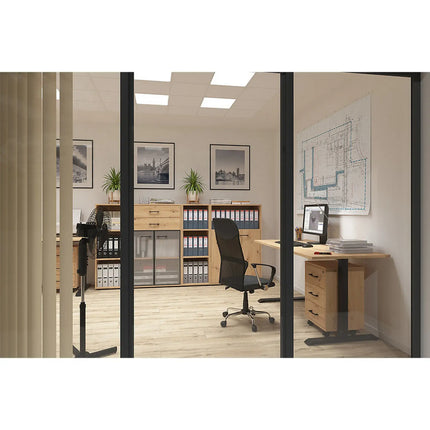 Masa birou SPACE OFFICE, stejar artisan/negru, PAL laminat/metal, 160x68x76 cm