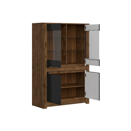 Vitrina RUSO, stejar/negru, PAL/sticla securizata, 104x46x159 cm
