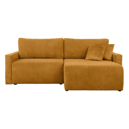 Coltar extensibil RUFIO, universal, stofa catifelata galben - Paso 01, cu lada depozitare, 230x146x91 cm
