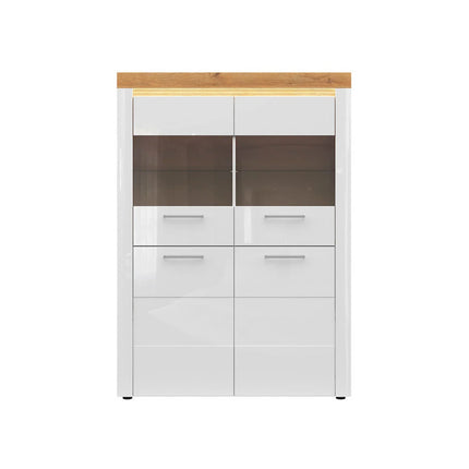Vitrina HORTON, alb lucios, PAL laminat/sticla, 119x42x166 cm