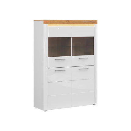 Vitrina HORTON, alb lucios, PAL laminat/sticla, 119x42x166 cm