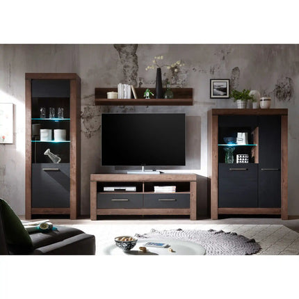 Comoda TV BALIN, stejar/negru, PAL, 140x45x61 cm