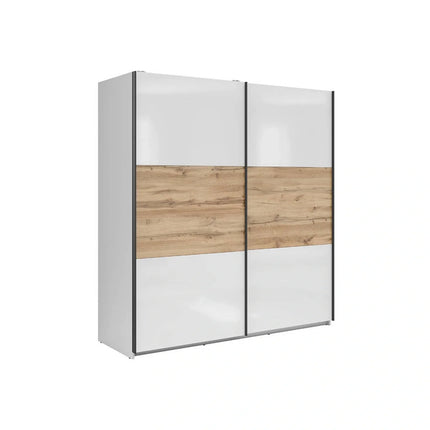 Dulap TETRIX, alb lucios/stejar wotan, PAL, cu 2 usi, 183x60x196 cm