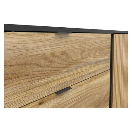 Comoda LUEN, stejar/negru, PAL laminat, 144x40x77 cm