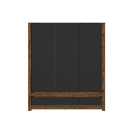Dulap RUSO, negru mat/stejar, PAL laminat, cu 3 usi si 3 sertare, 179x61x205 cm