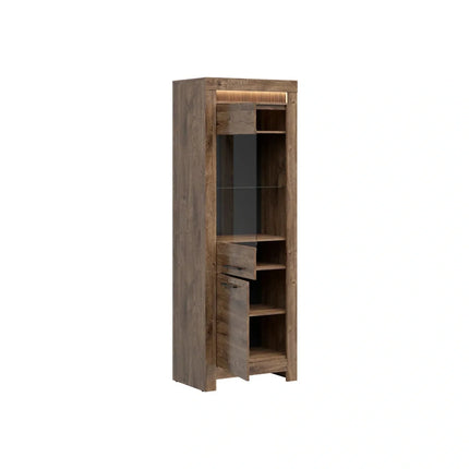 Vitrina TORIN, stejar, PAL/sticla securizata, 71x45x200 cm