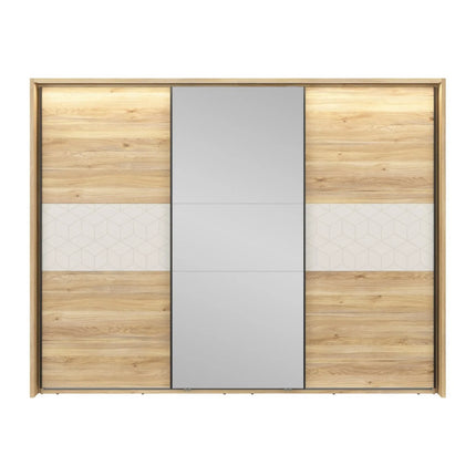 Dressing GLAMOUR, stejar/casmir, PAL, cu 3 usi, 270x61x211 cm