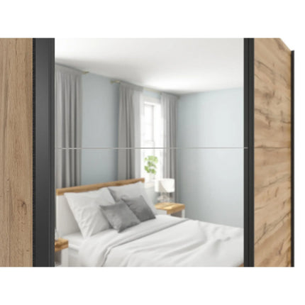 Dulap TETRIX, stejar wotan, PAL, cu 2 usi si oglinda, 183x60x196 cm