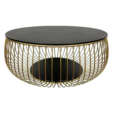 Masuta cafea BOWL,negru/auriu, sticla securizata/metal, 86x86x35 cm