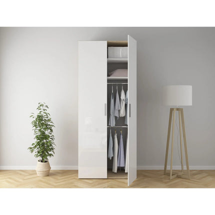 Dulap FLEX, stejar sonoma/alb lucios, PAL, cu 2 usi, 100x66x240 cm