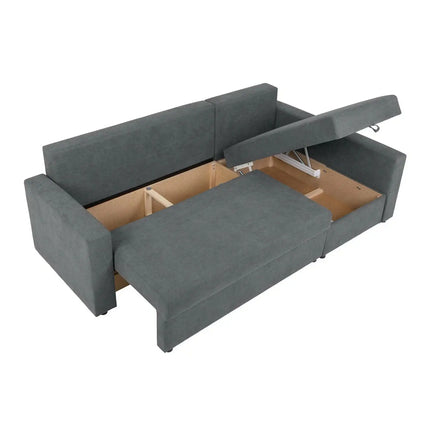 Coltar extensibil PREZEMEK IV, universal, stofa clasica gri - Enjoy New 23, cu lada depozitare, 240x138x89 cm