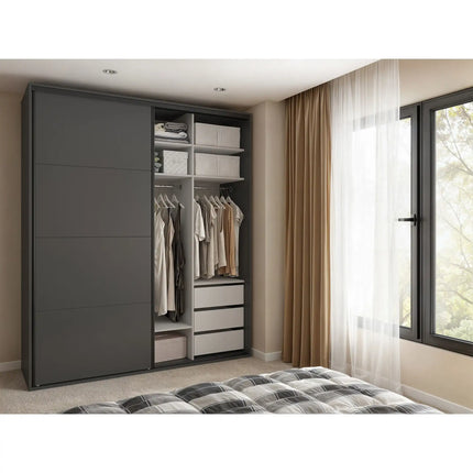 Dressing FLEX, gri grafit, PAL, cu 2 usi si oglinda, 200x66x240 cm