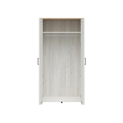 Dulap LOKSA, alb/stejar, PAL laminat, cu 2 usi, 102x57x201 cm
