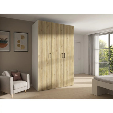 Dulap FLEX, alb/stejar, PAL, cu 3 usi, 150x66x240 cm