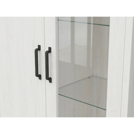 Vitrina LOKSA, pin alb/stejar grandson, PAL laminat, cu iluminare LED, 102x43x201 cm