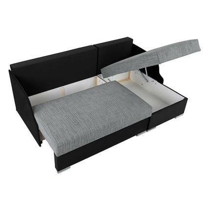 Coltar extensibil MERIN, universal, stofa catifelata negru/gri, cu lada depozitare, 205x138x89 cm