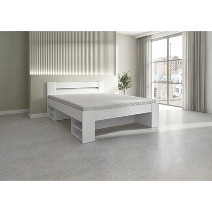 Cadru pat NEPO PLUS 160x200, alb, PAL laminat, cu spatiu depozitare
