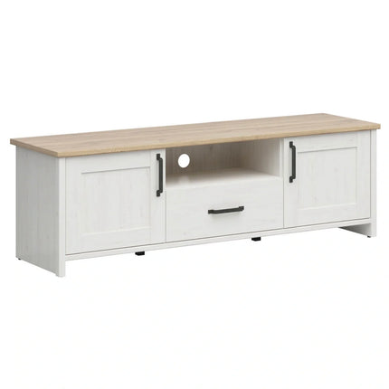 Comoda TV LOKSA, alb/stejar, PAL laminat, 160x44x51 cm