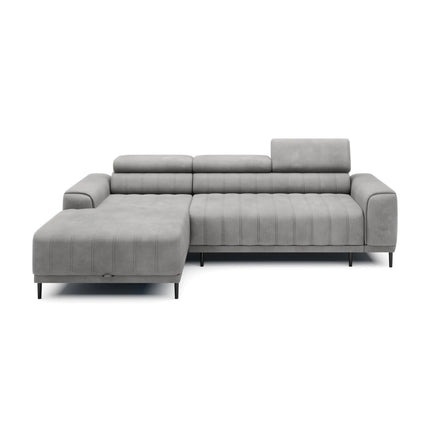 Coltar extensibil CALDO MINI, sezlong stanga, stofa catifelata bej - Riviera 16, cu lada depozitare si tetiere reglabile, 272x178x99 cm