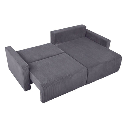 Coltar extensibil RUFIO, universal, stofa catifelata gri - Paso 22, cu lada depozitare, 230x146x91 cm