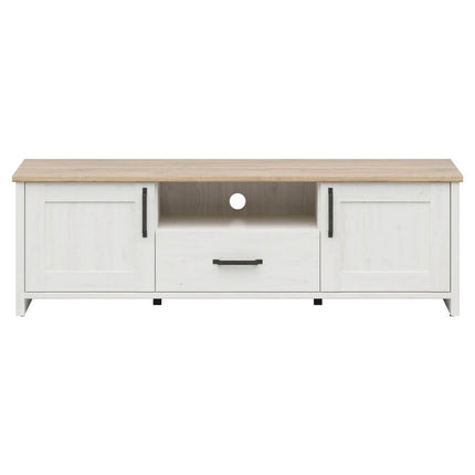 Comoda TV LOKSA, alb/stejar, PAL laminat, 160x44x51 cm
